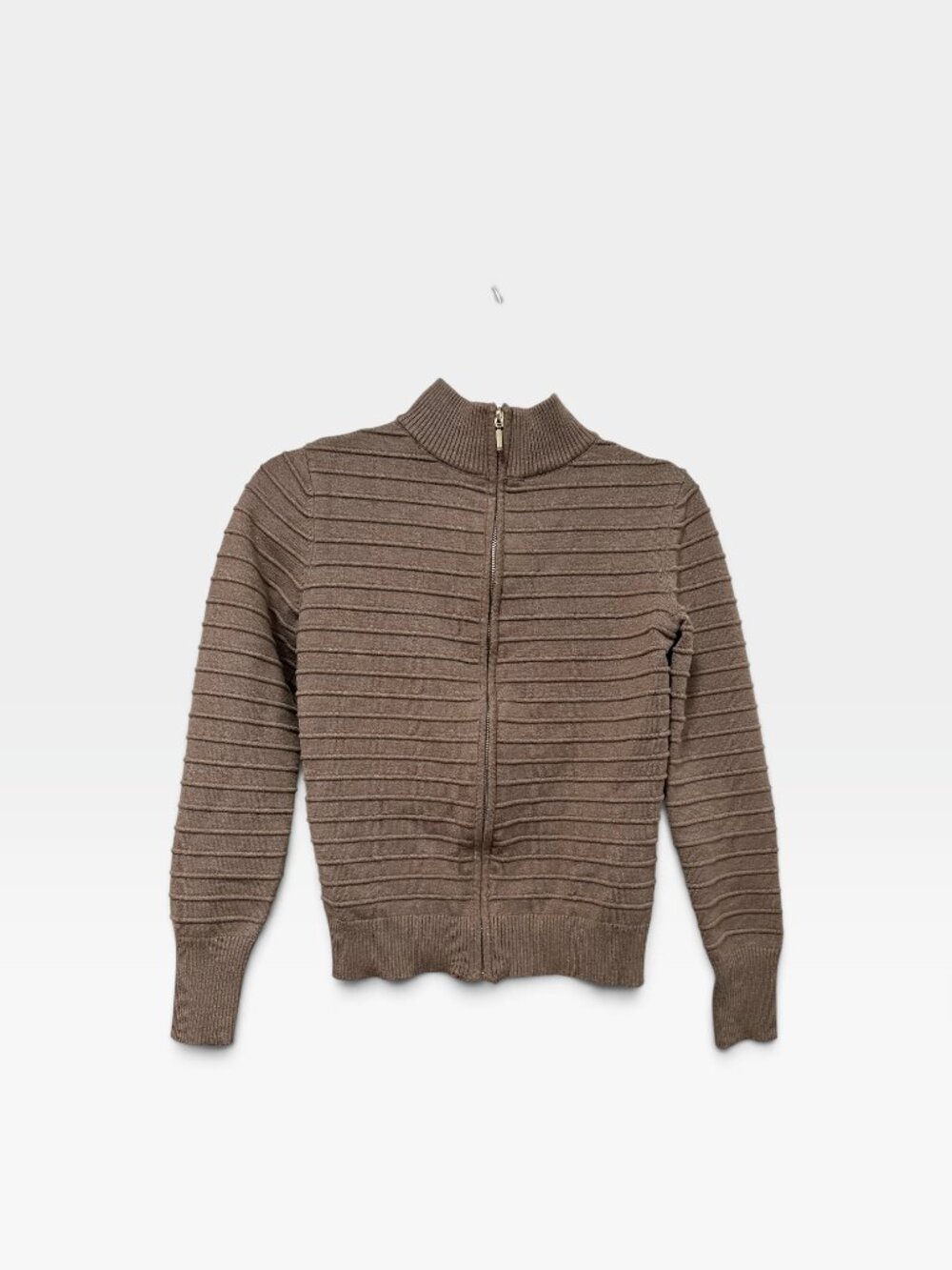 Carolyn Taylor Dark Taupe Ribbed Full Zip Cardigan Sweater Size Small